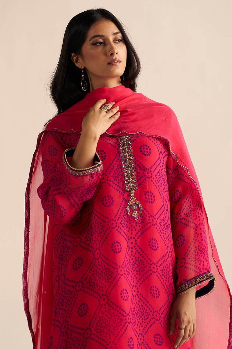 Beetroot Purple Kora Silk Bandhani Kurta Set